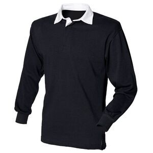 Front Row Long Sleeve Classic Rugby Polo Shirt / Black/White